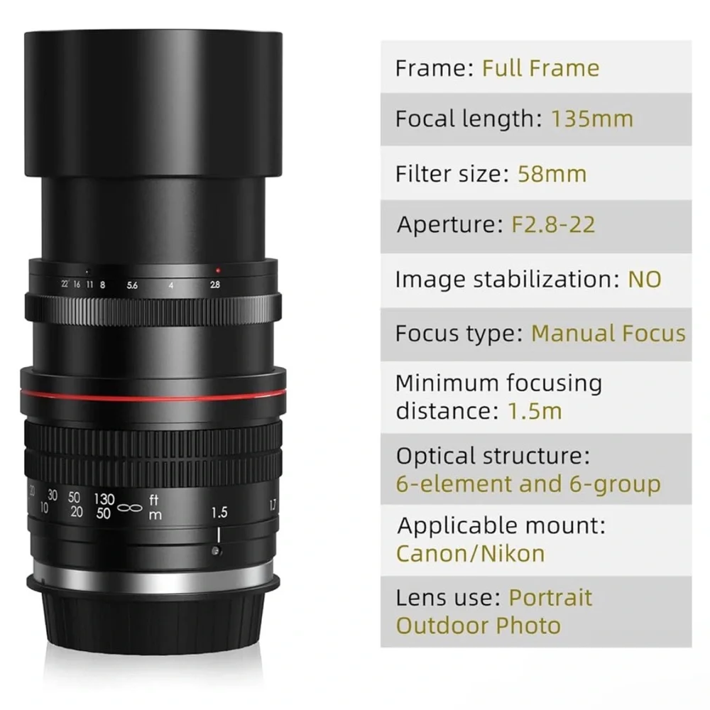 Lightdow 135mm f/2.8 FE UMC Full Frame Telephoto Lens